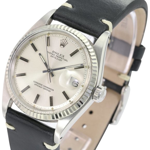 Rolex Mens Datejust Silver Dial Black Leather 36mm - Picture 2 of 7